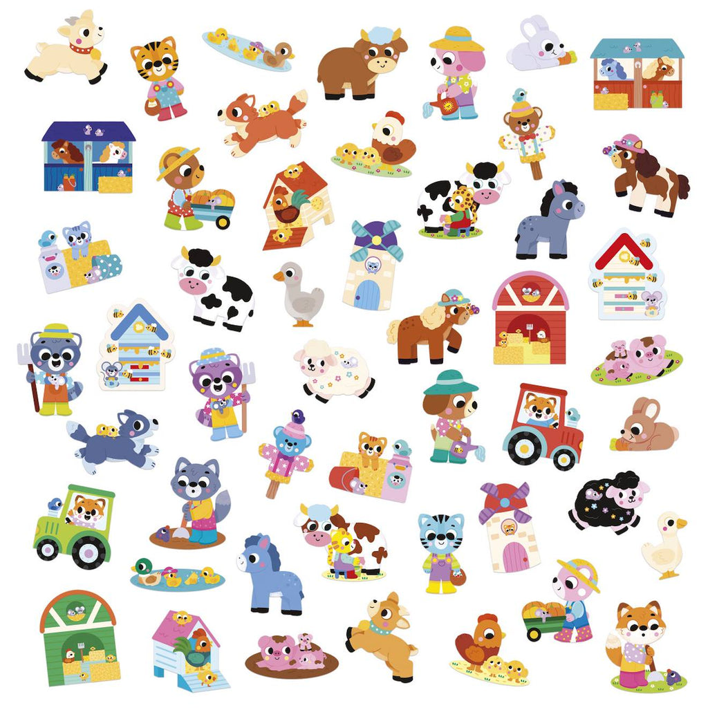 50 grandes gommettes repositionnables ferme multicolore