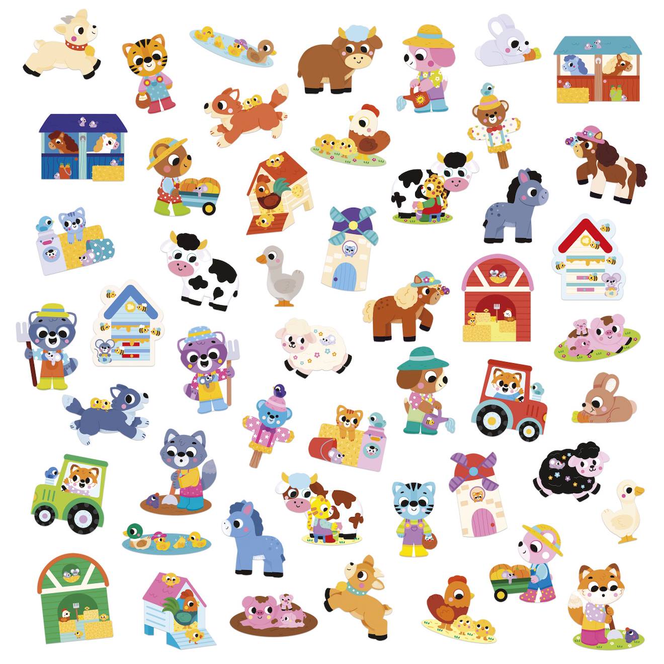 50 grandes gommettes repositionnables ferme multicolore