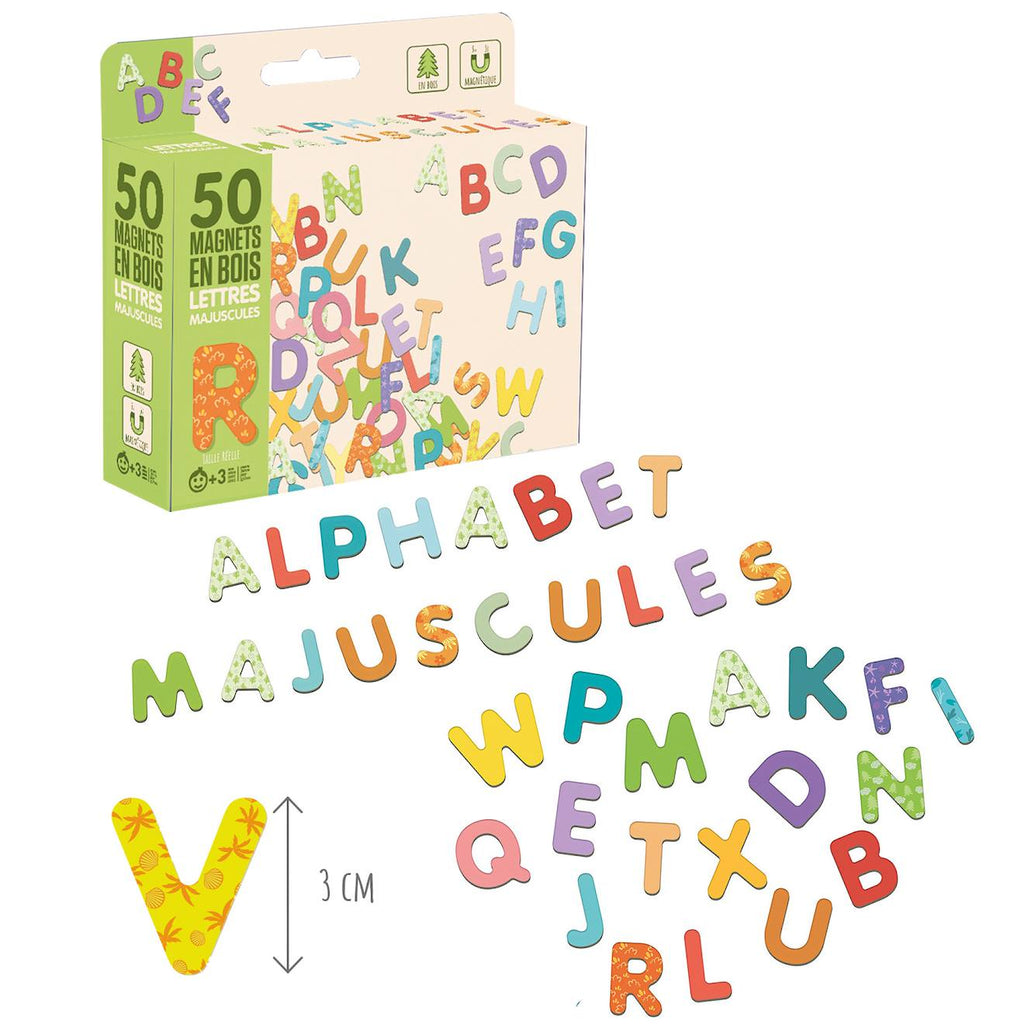 50 magnets en bois - lettres majuscules beige