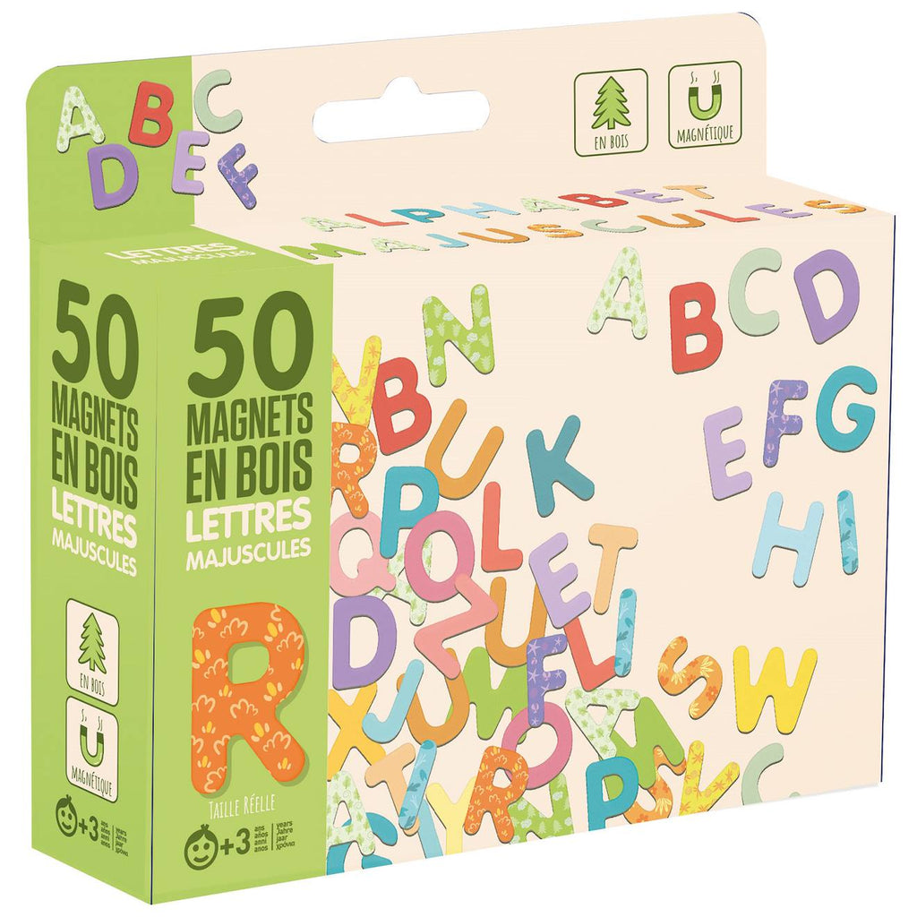 50 magnets en bois - lettres majuscules beige