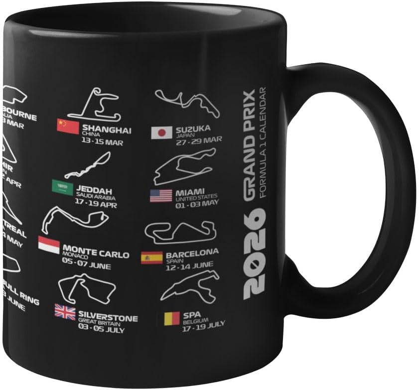 Mug calendrier Grand Prix 2026 circuits de Formule 1
