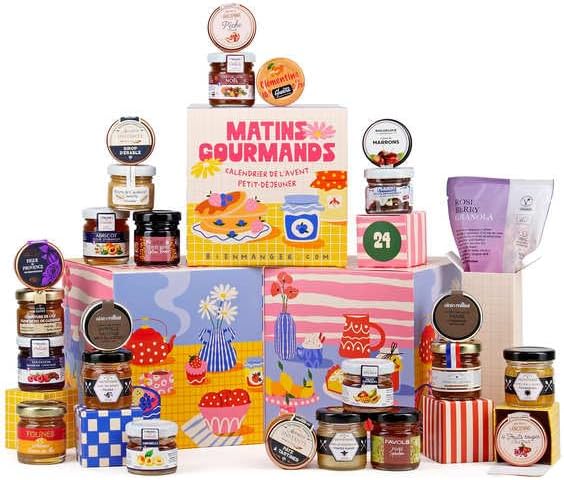 Contenu du calendrier de l'Avent Petit-Déjeuner BienManger : confitures, miels, pâtes à tartiner