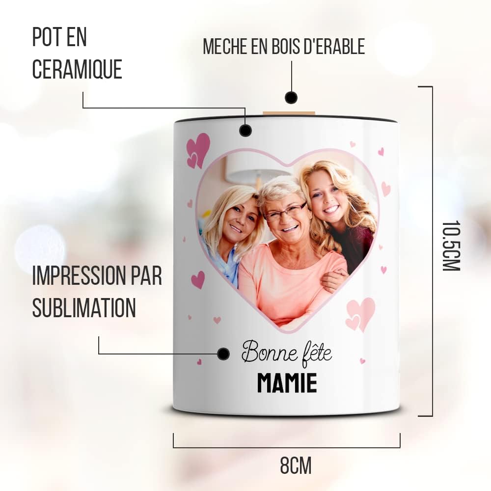 Bougie parfumée personnalisée avec photo et texte L'épicerie Chérie