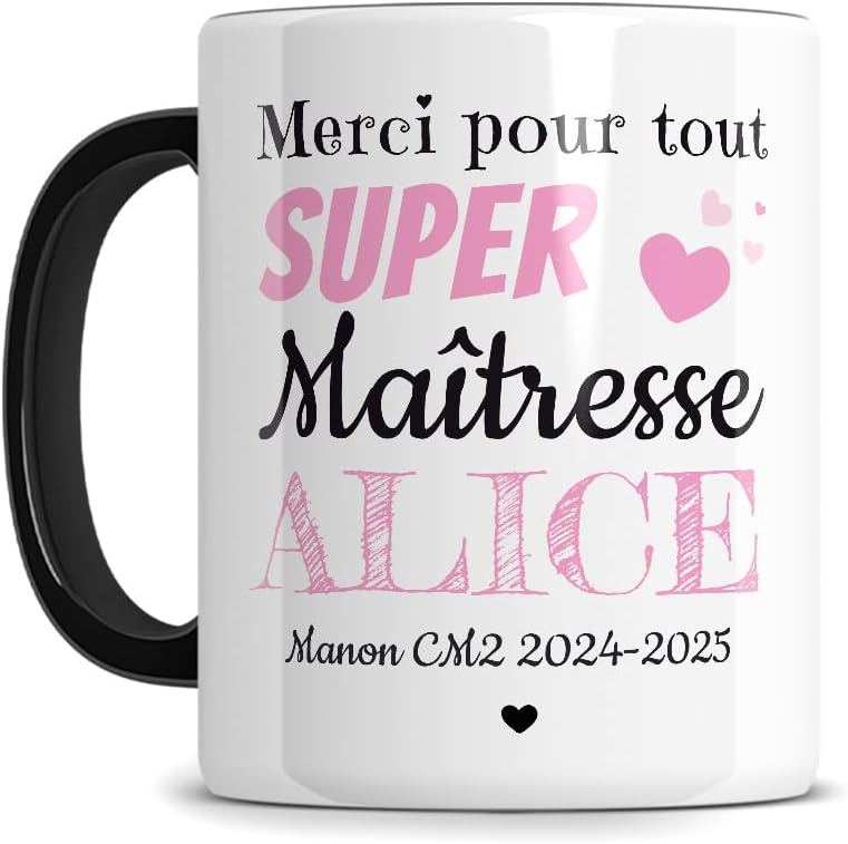 Mug personnalisable « Maîtresse » avec prénom (STARMUG)
