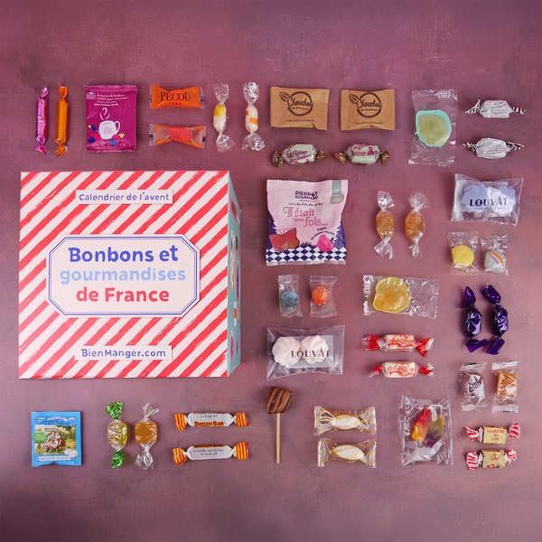 Contenu du calendrier de l'Avent Bonbons et Gourmandises de France : 24 confiseries régionales