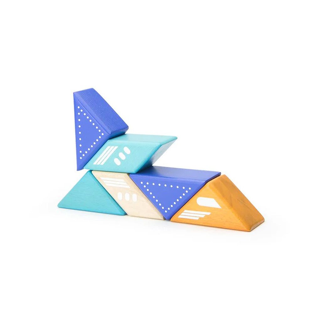 6 blocs en bois magnétiques - avion à réaction bleu