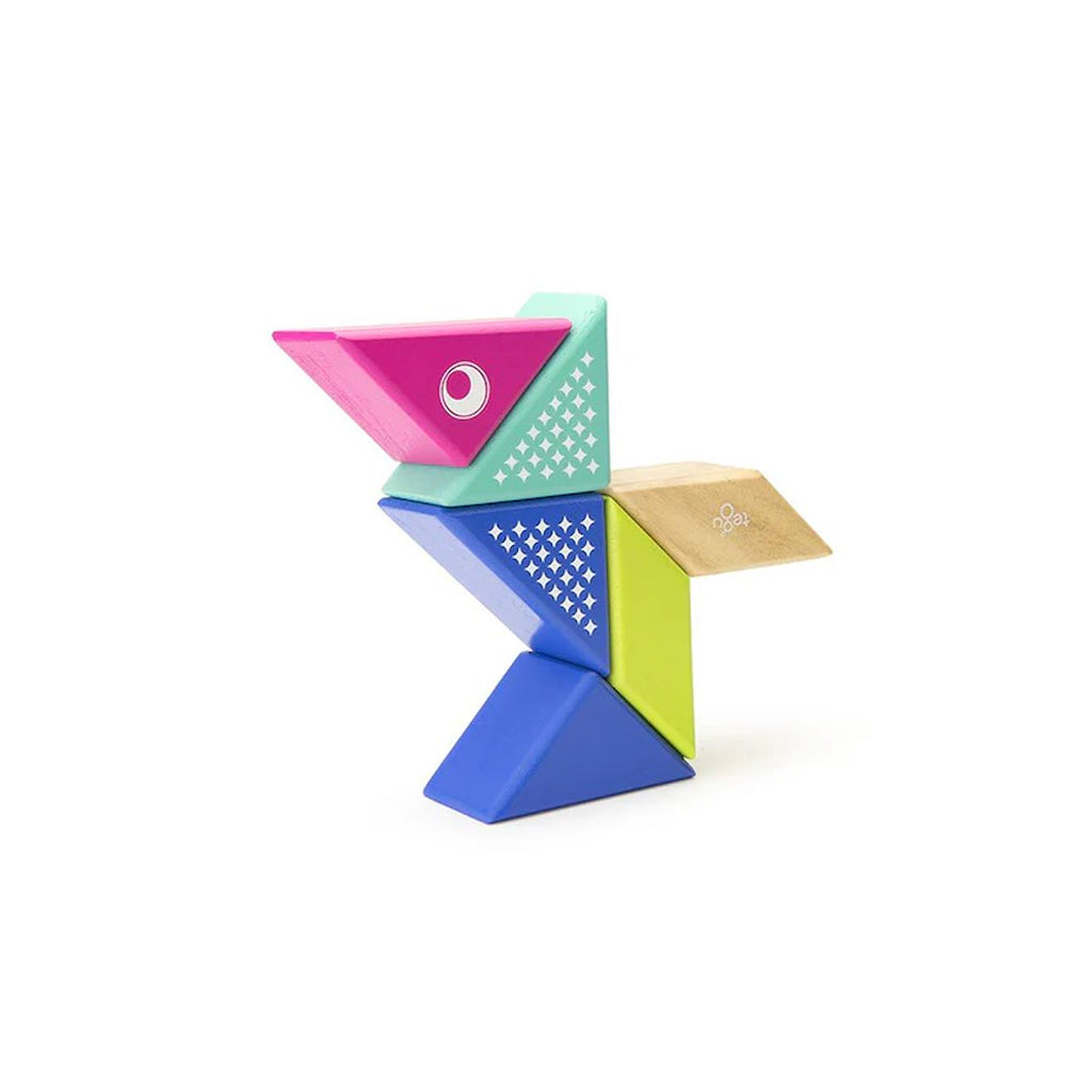 6 blocs en bois magnétiques - colibri bleu