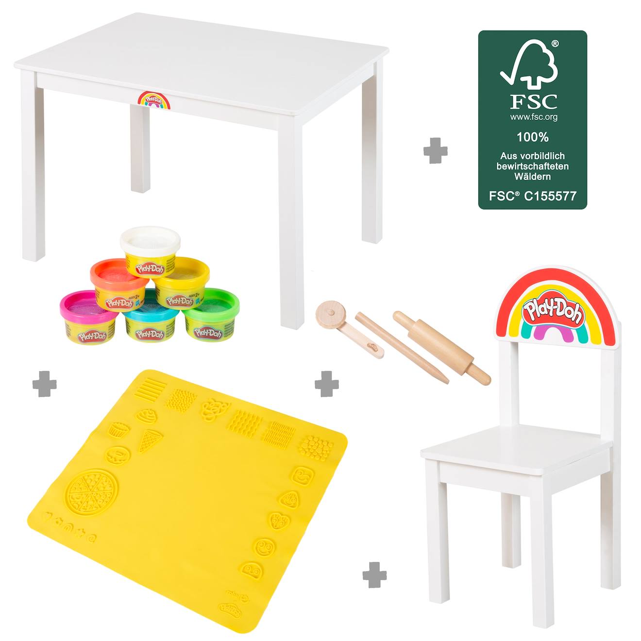6 pâtes à modeler play-doh avec table + chaise et accessoires multicolore