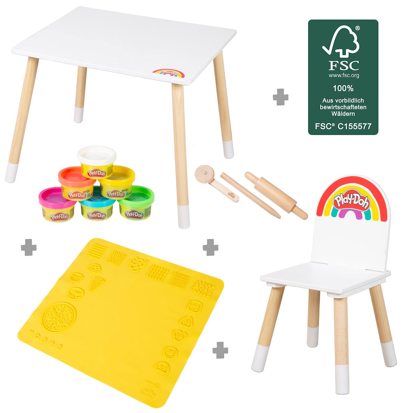 6 pâtes à modeler play-doh avec table + chaise + tapis 3D et accessoires multicolore