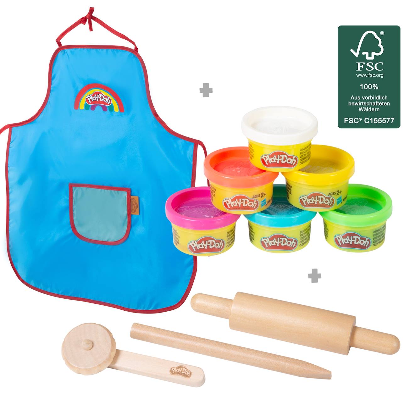 6 pâtes à modeler play-doh + tablier imperméable et accessoires multicolore