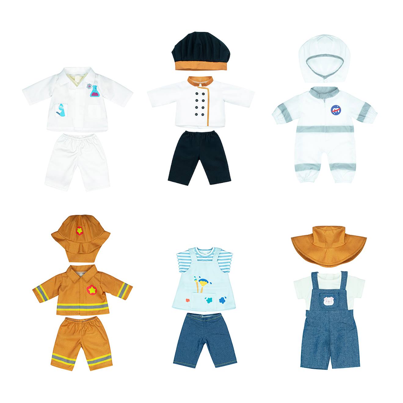 6 tenues de travail pour poupées blanc