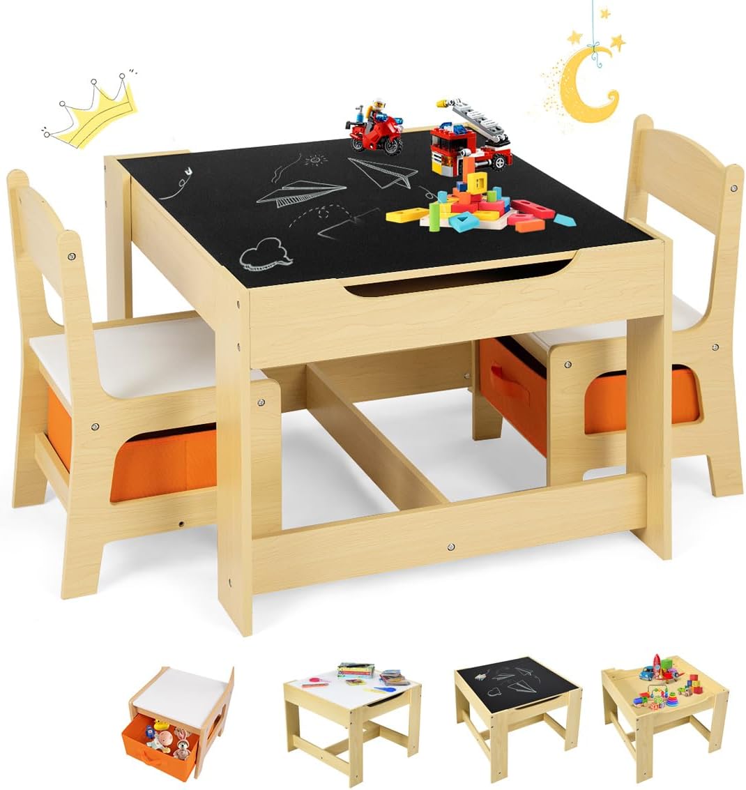 Table enfant avec 2 chaises 3-en-1 - GOPLUS