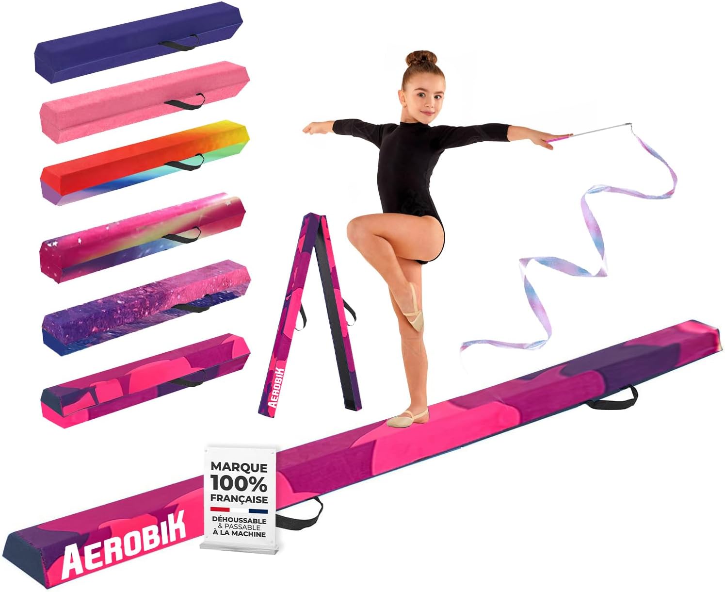 Poutre de gymnastique pliable 240 cm avec ruban