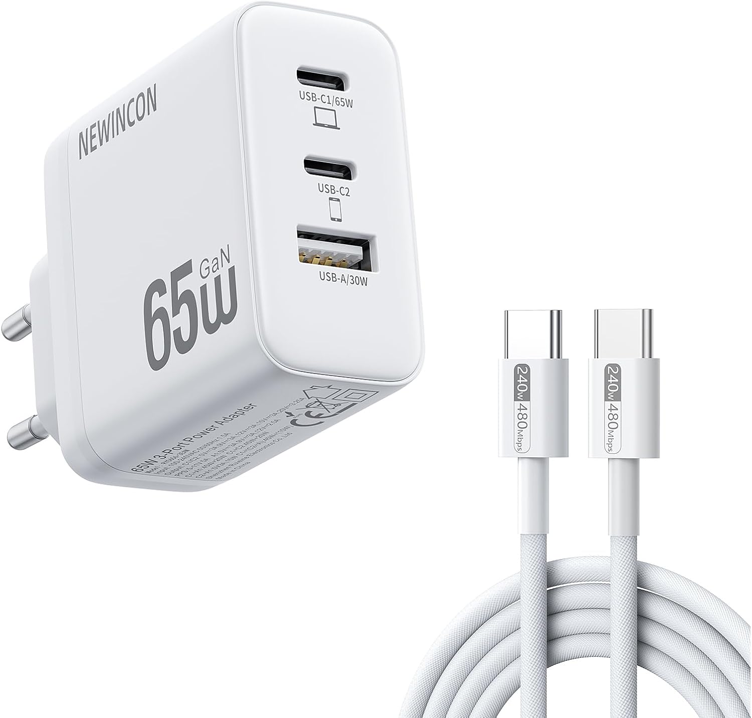 Chargeur USB-C GaN 65 W 3 ports compact pour voyage
