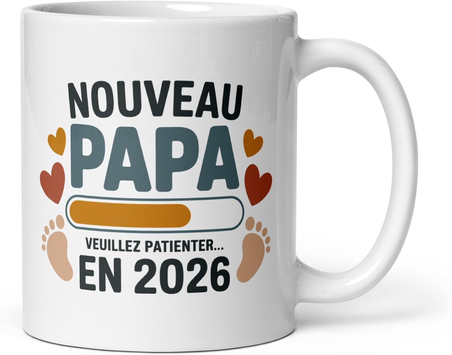 Mug nouveau papa 2026 cœurs et pieds de bébé