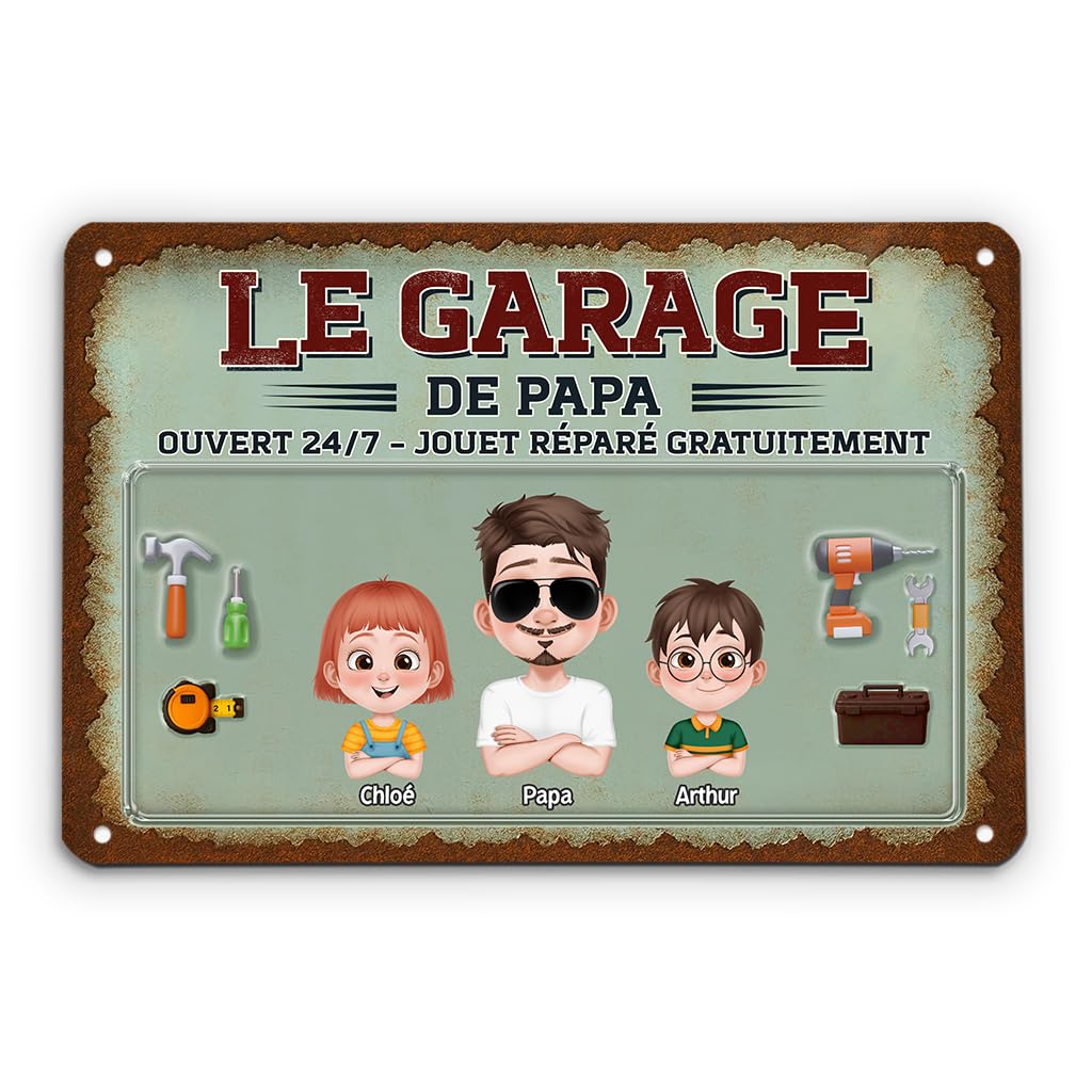 Plaque métal personnalisée Le Garage de Papa, déco vintage