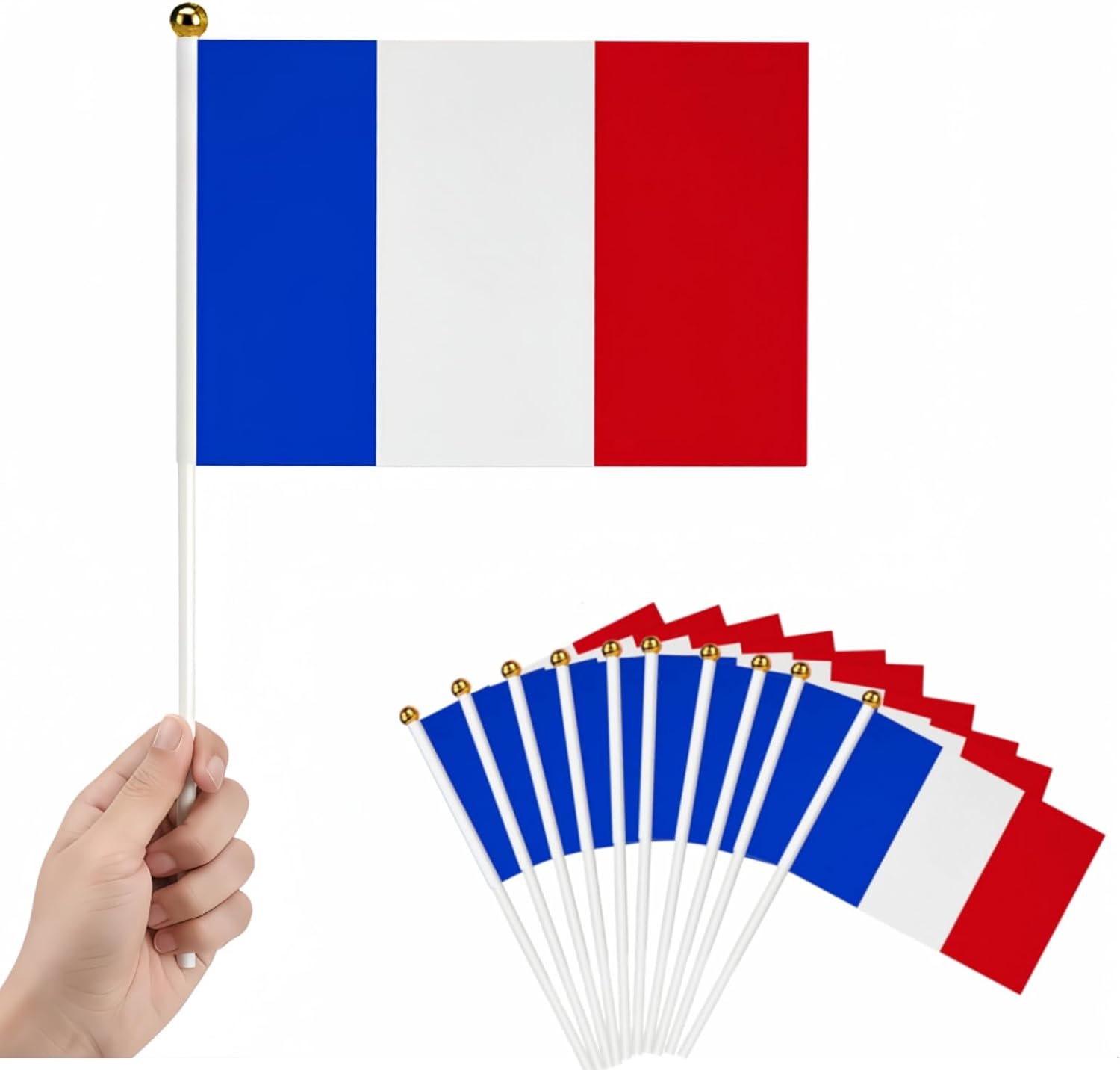 Lot de 10 petits drapeaux France à main