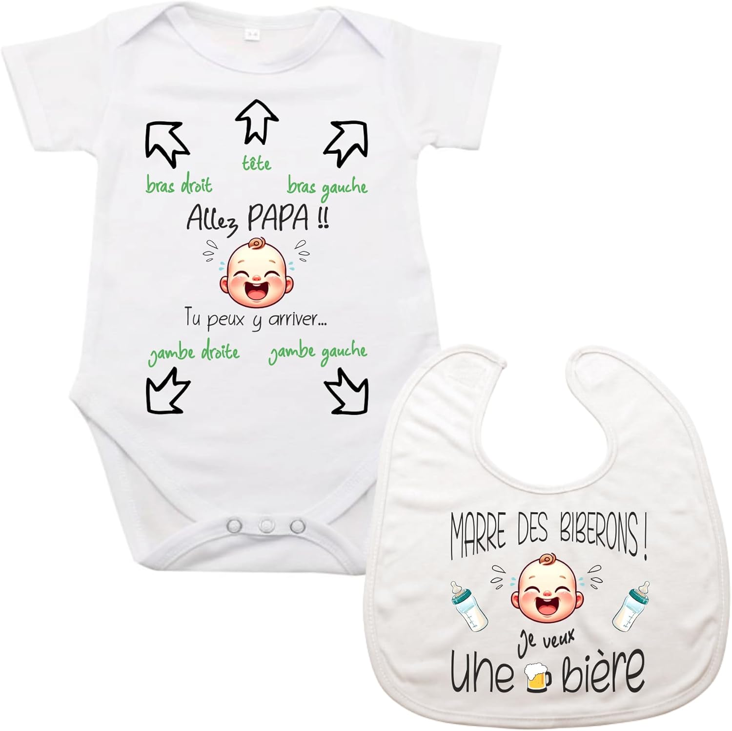Bavoir Marre des biberons et body bébé humour