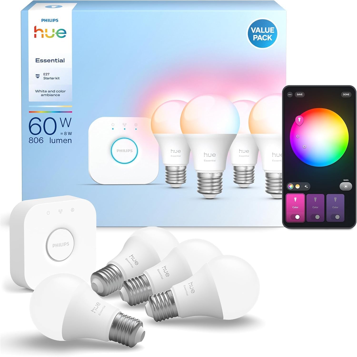 Philips Hue Essential, kit Bridge + 4 ampoules
