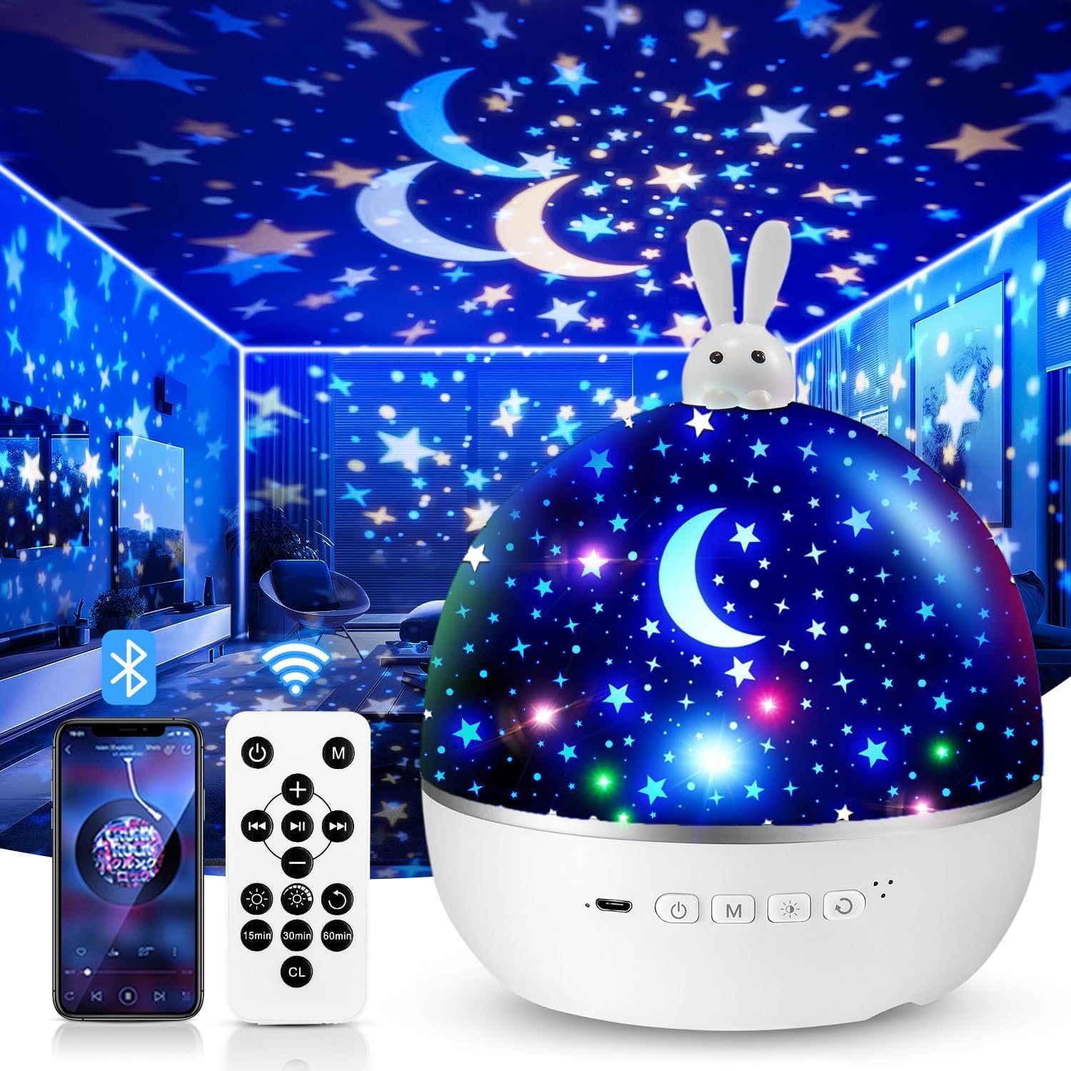 Veilleuse bébé projecteur ciel étoilé musicale Bluetooth