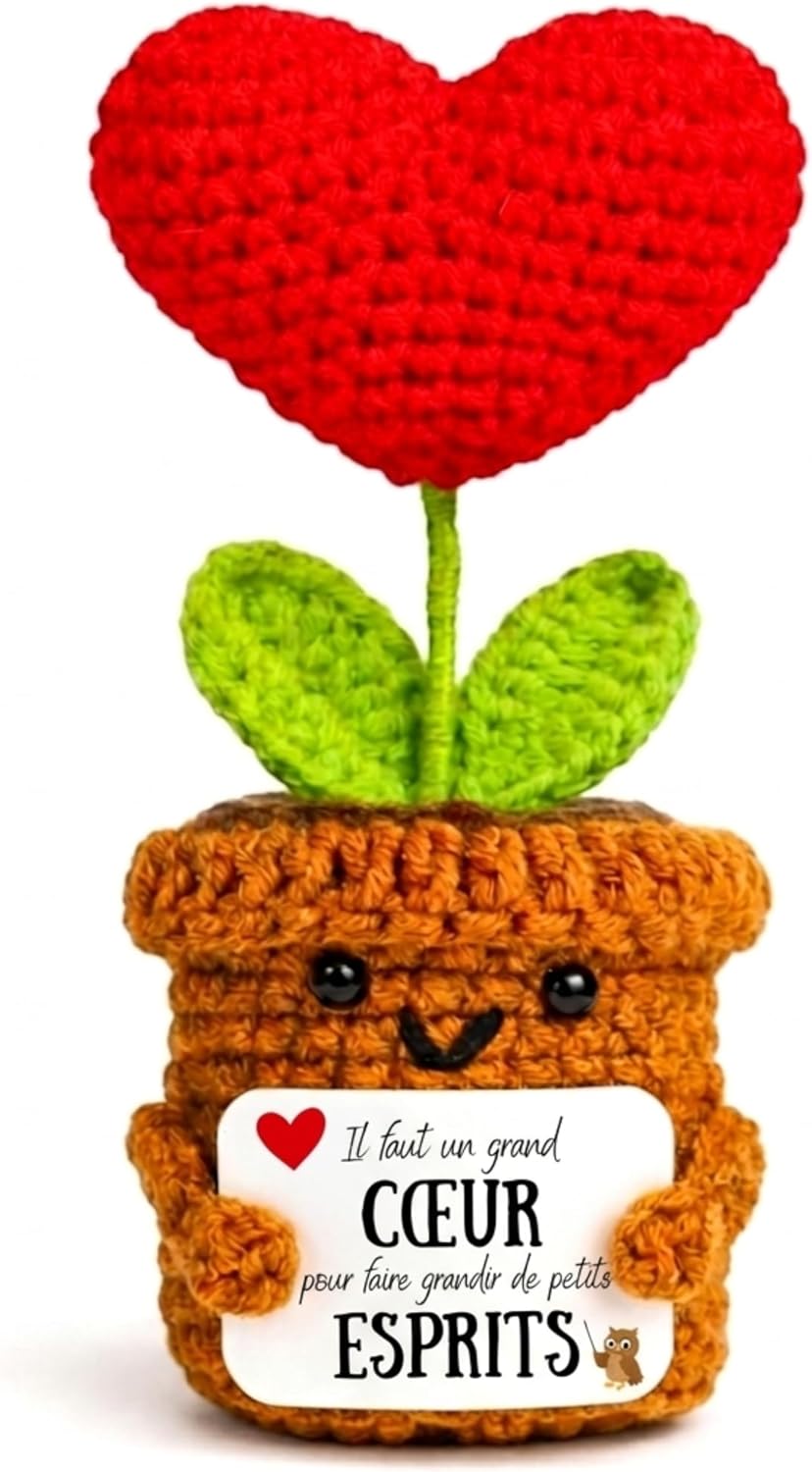 Cœur au crochet « Il faut un grand cœur » maîtresse