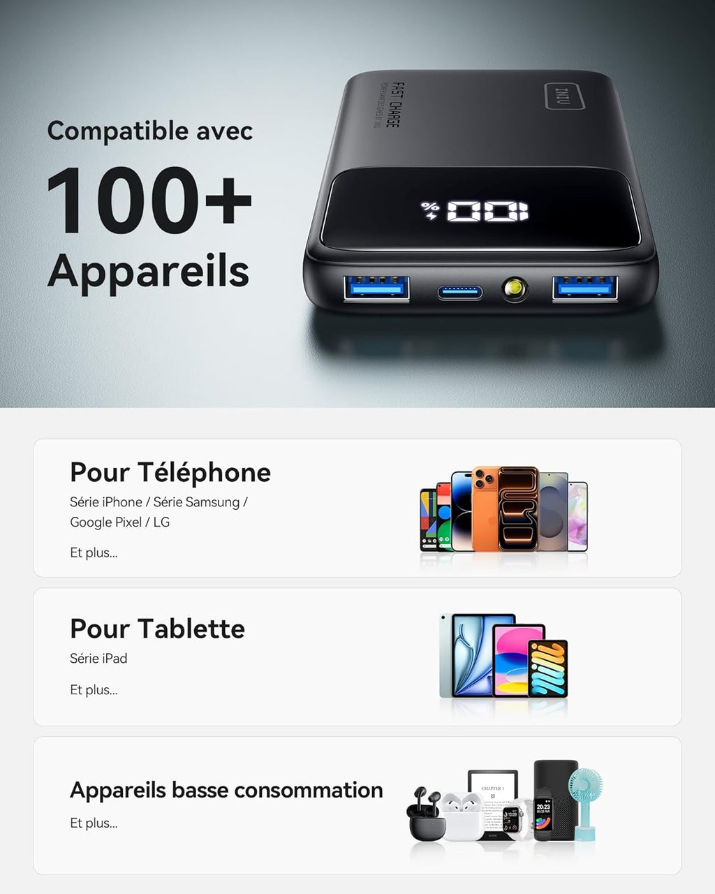 Batterie Externe 10000 mAh – 22,5W Charge Rapide INIU