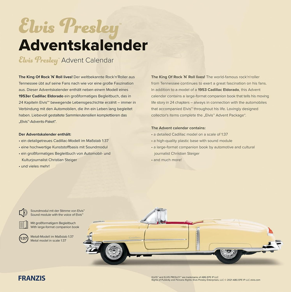Calendrier de l'Avent Franzis Elvis Presley Cadillac Eldorado 1953