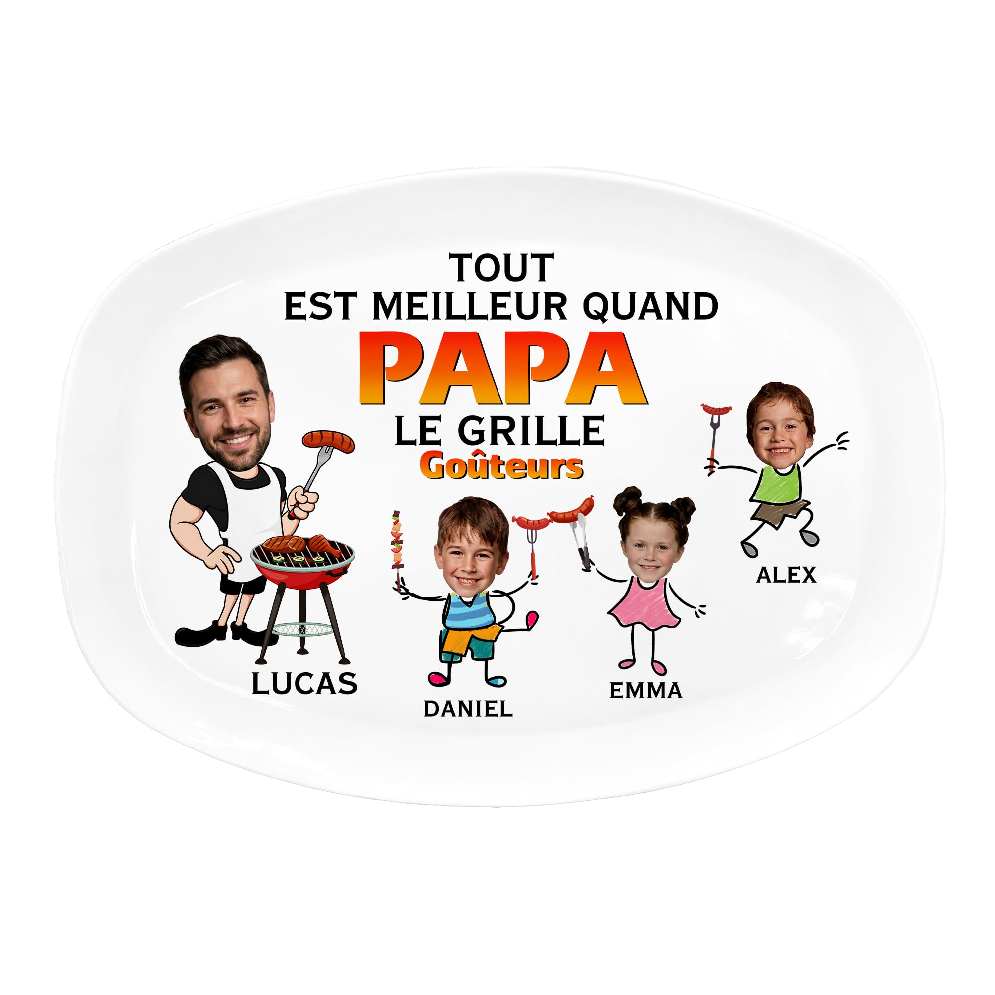 Assiette personnalisée Grillades de Papa, cadeau fête des pères