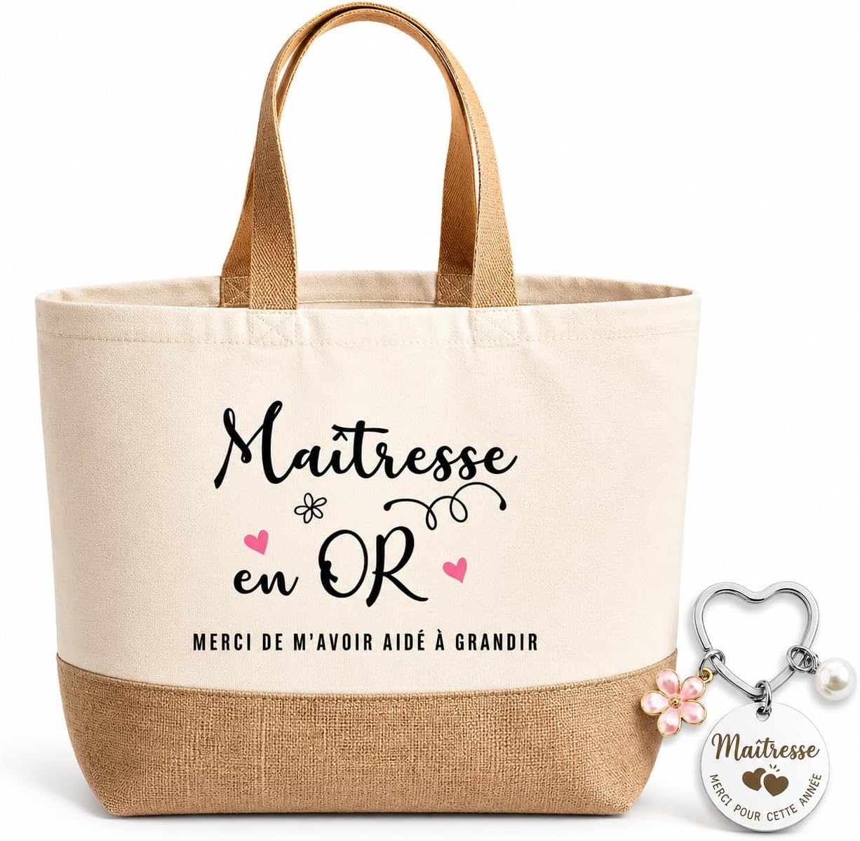 Tote bag 2 pièces + porte-clés Maîtresse