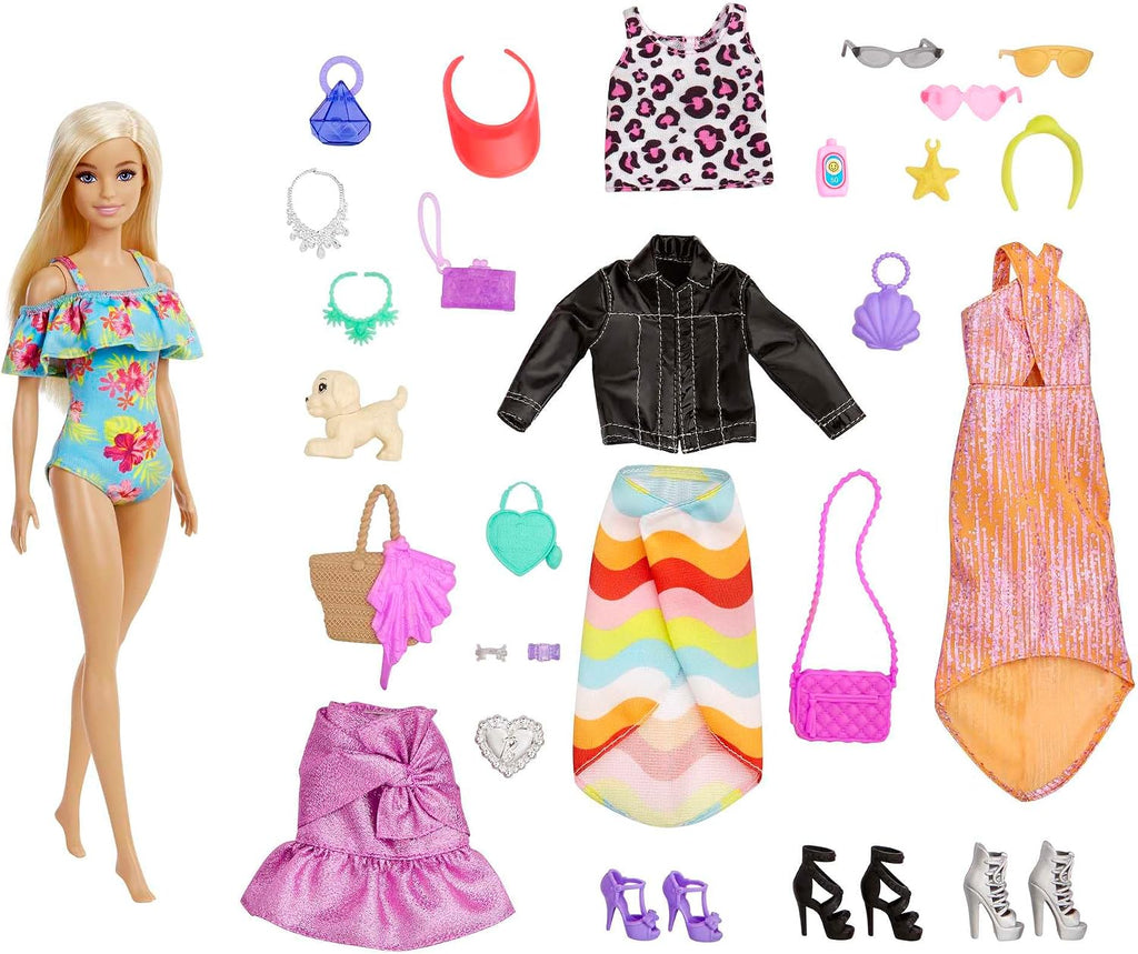 Contenu du calendrier de l'Avent Barbie GXD64 : vêtements, chaussures et accessoires