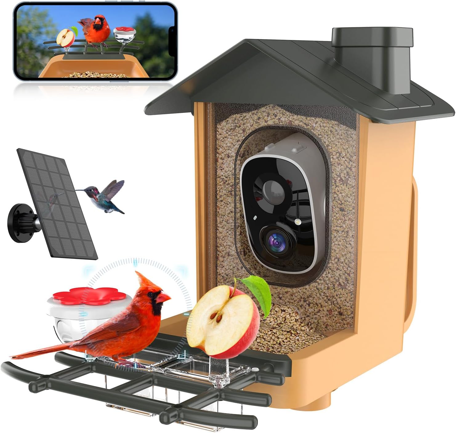 Mangeoire à oiseaux avec caméra IA vision nocturne solaire
