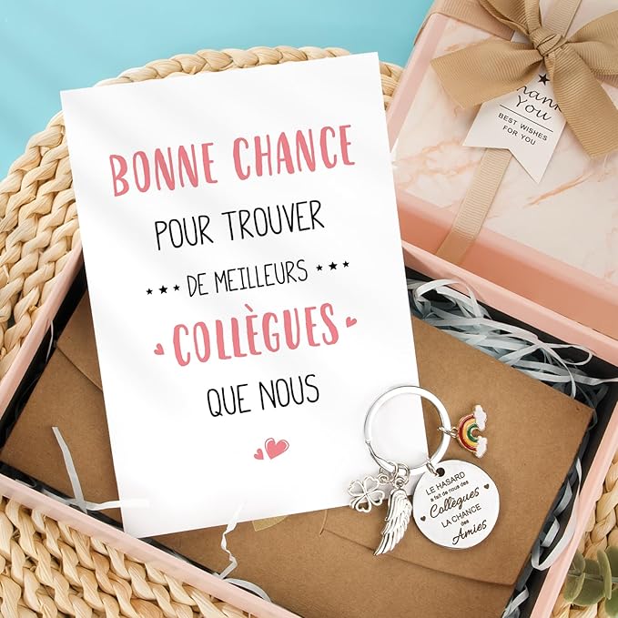 Porte-clés “Départ de collègue” avec carte & enveloppe Ma boutique