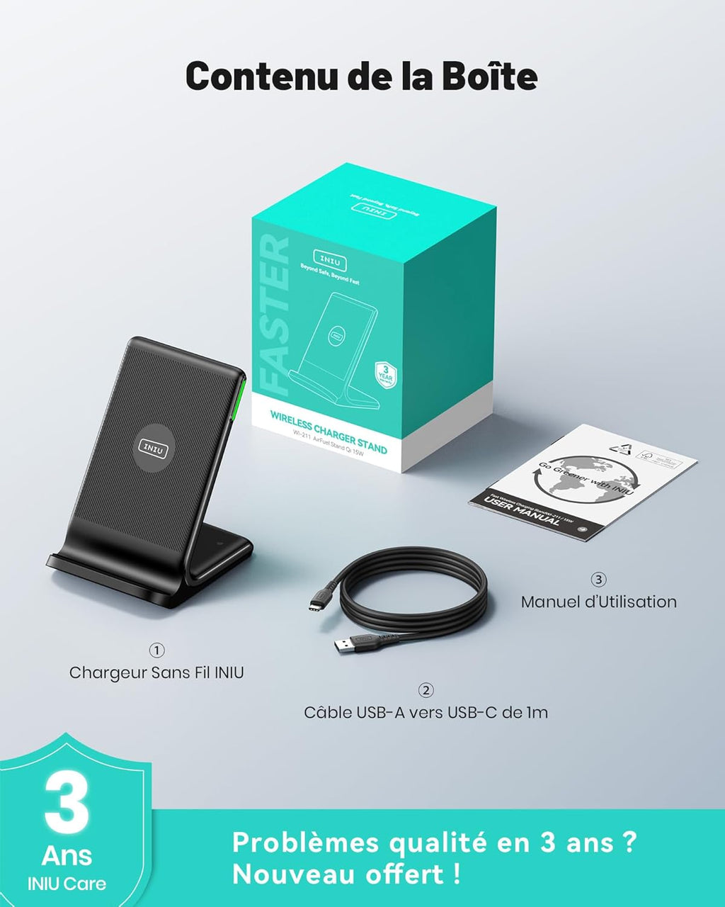 Chargeur sans fil à induction 15W pratique et rapide INIU