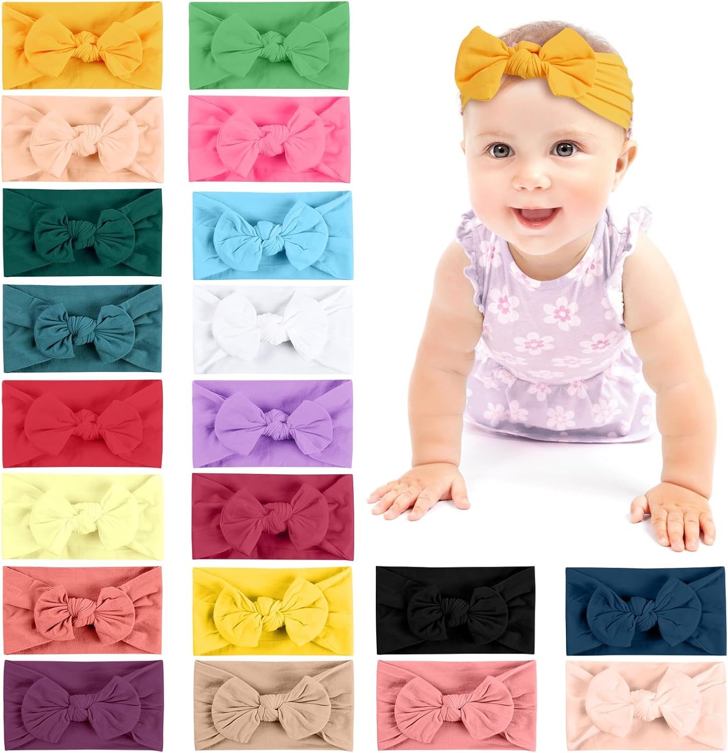 Lot de 20 bandeaux bébé fille à nœud