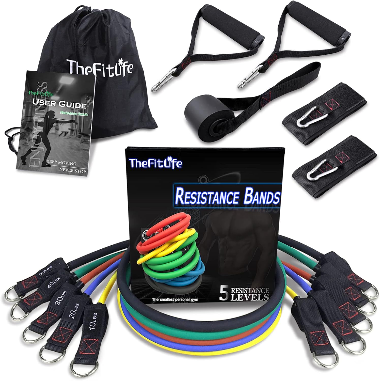 Bandes de résistance avec poignées et ancrage de porte TheFitLife