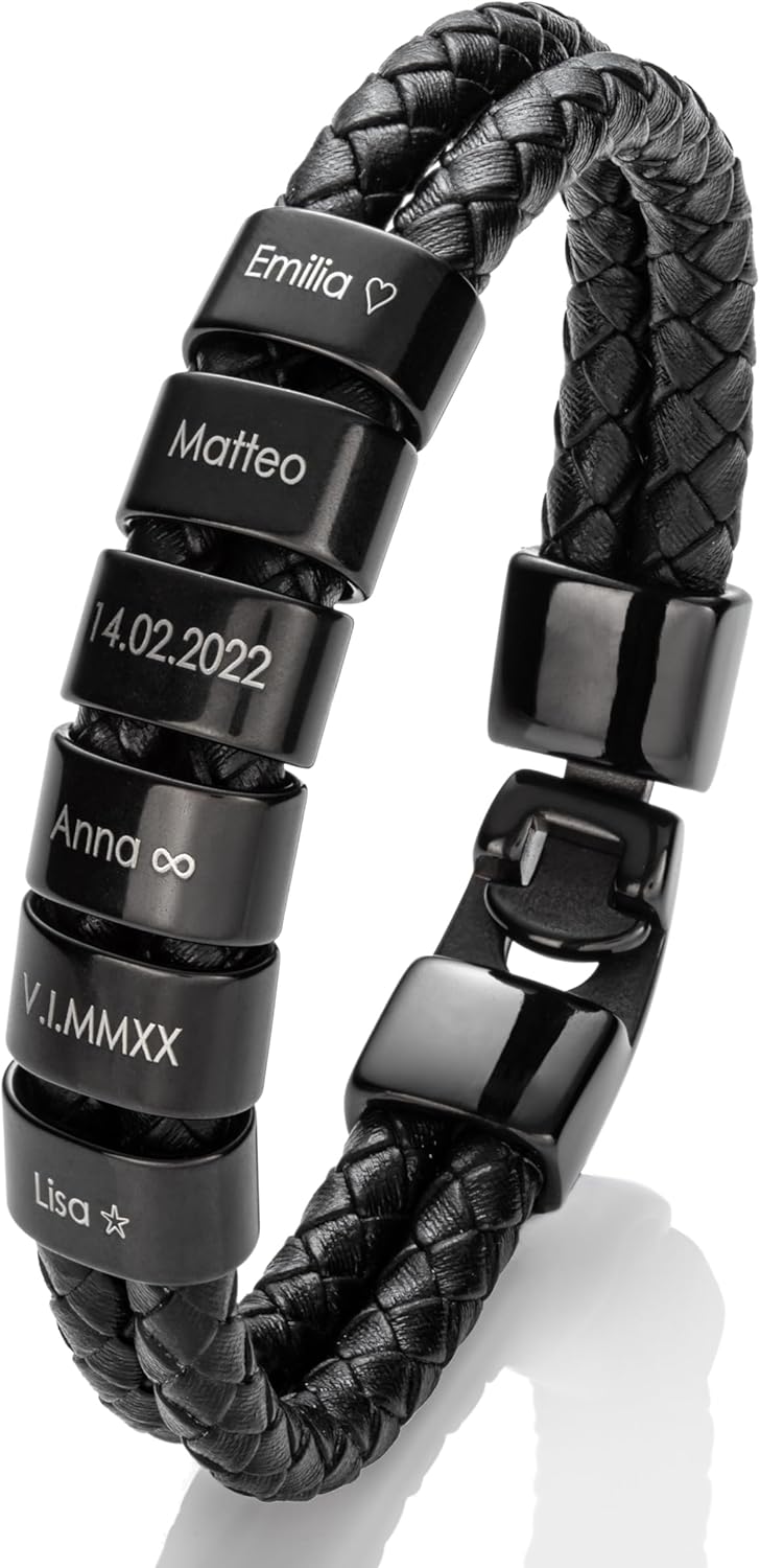 Bracelet homme en cuir gravé personnalisé Papa