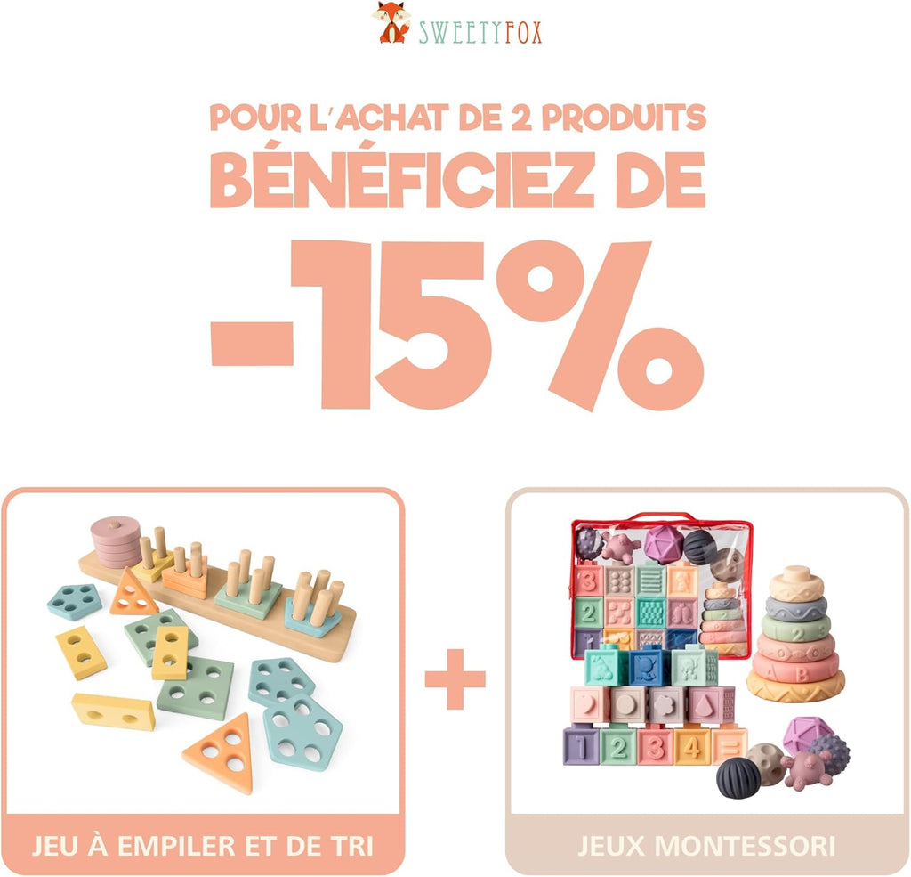 Jouet Montessori en bois : empiler + trier couleurs pastel (1–3 ans)