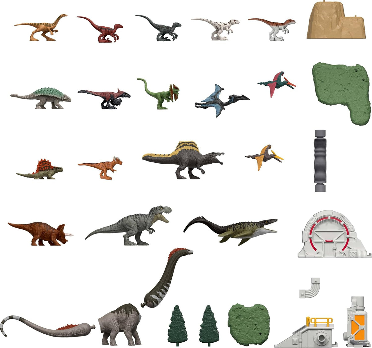 Contenu du calendrier : 18 mini-dinosaures et 10 accessoires