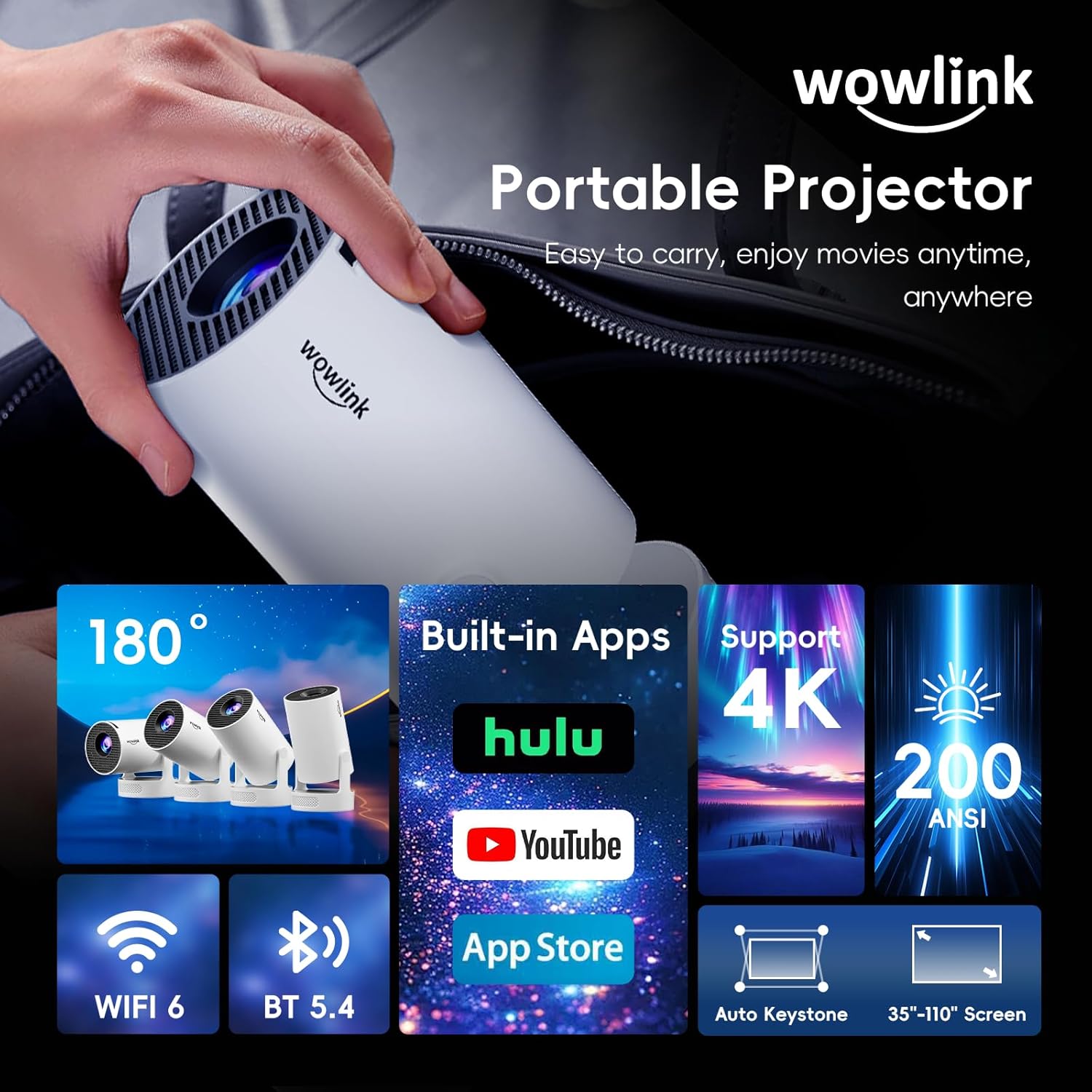 Mini vidéoprojecteur WiFi 6 &amp; Bluetooth – cinéma maison pour petit budget