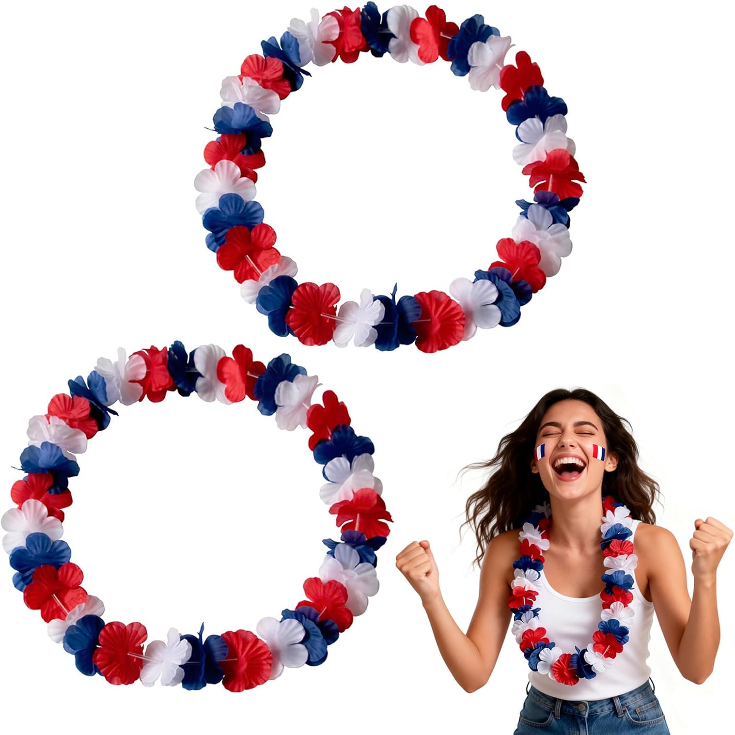 2 colliers de fleurs tricolore