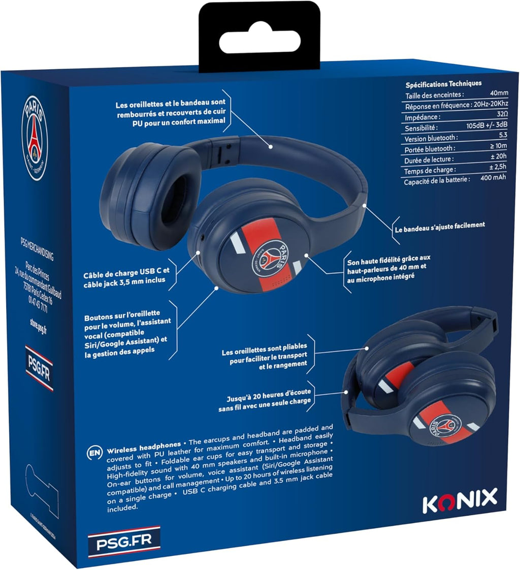 Casque Audio Sans Fil Konix PSG Bluetooth 5.3 – Autonomie 25 h Paris Saint-Germain