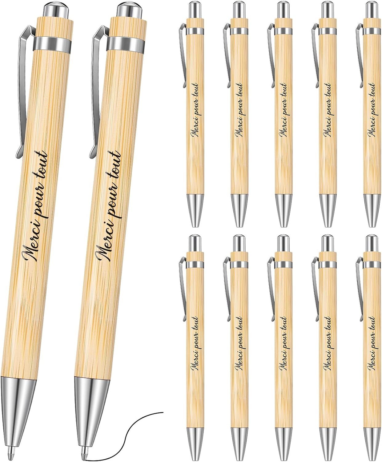Lot de 10 stylos bois gravés « Merci »