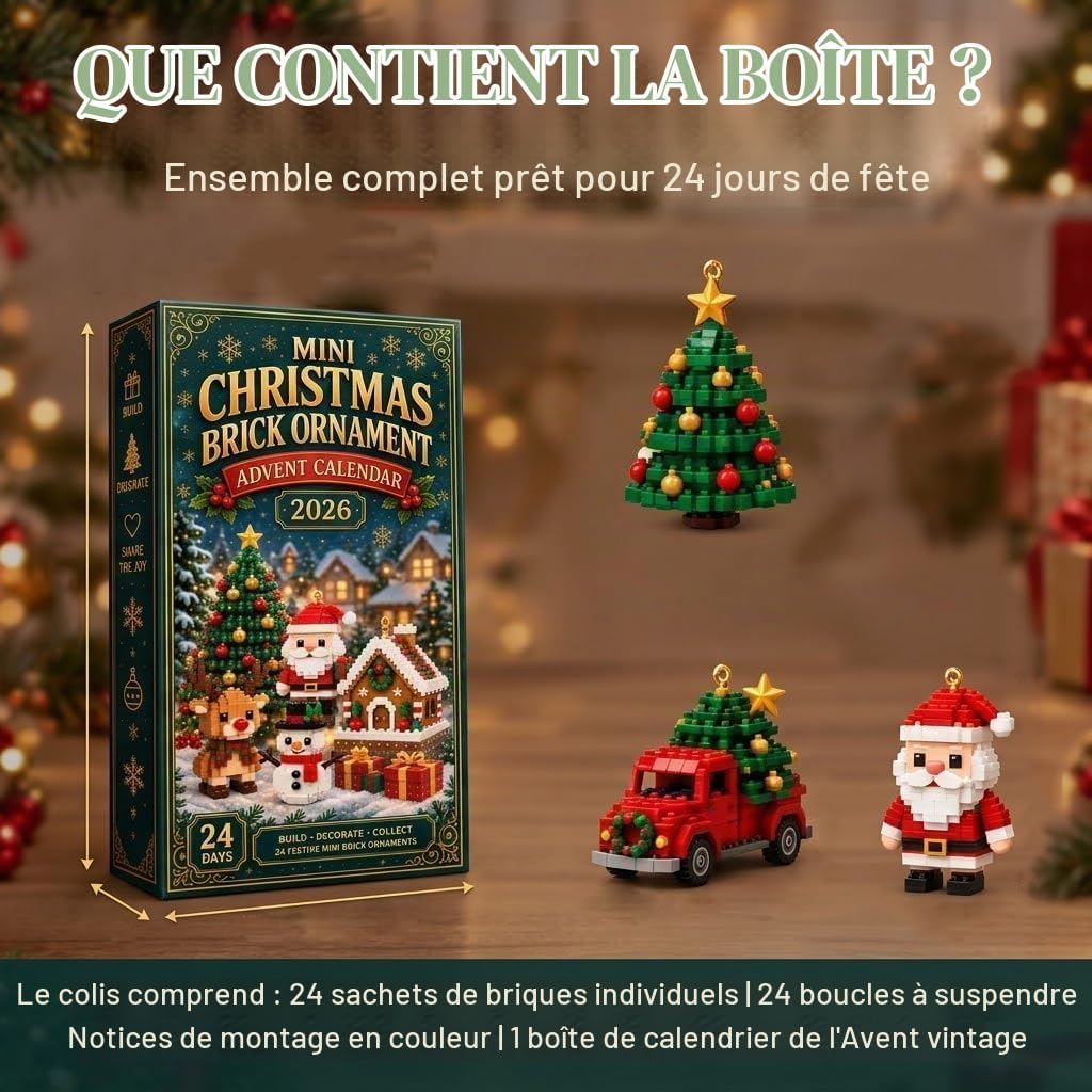 Contenu du calendrier Aodejoy : 24 sachets de briques et boucles de suspension