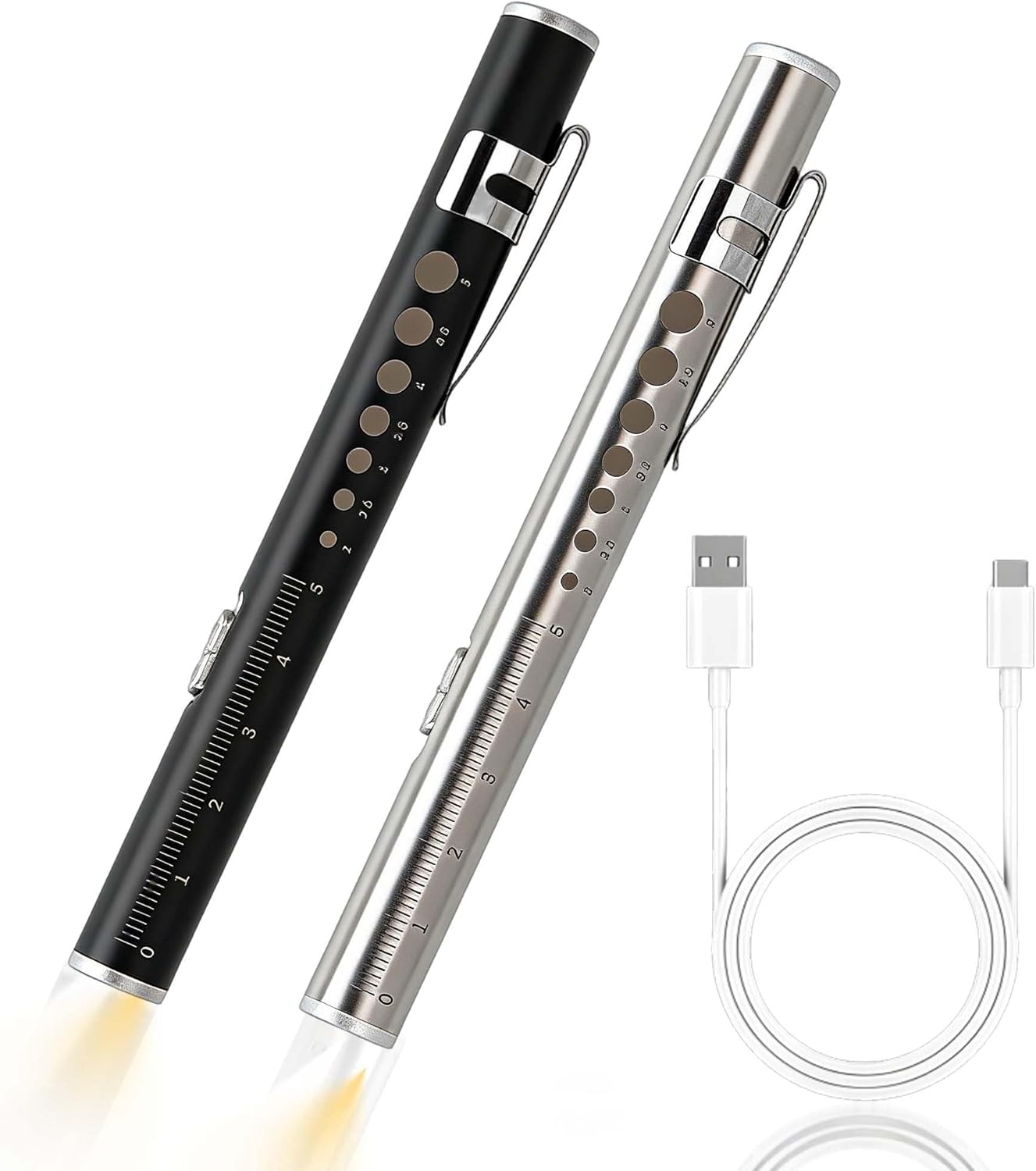 Stylo lampe pupillaire LED en acier