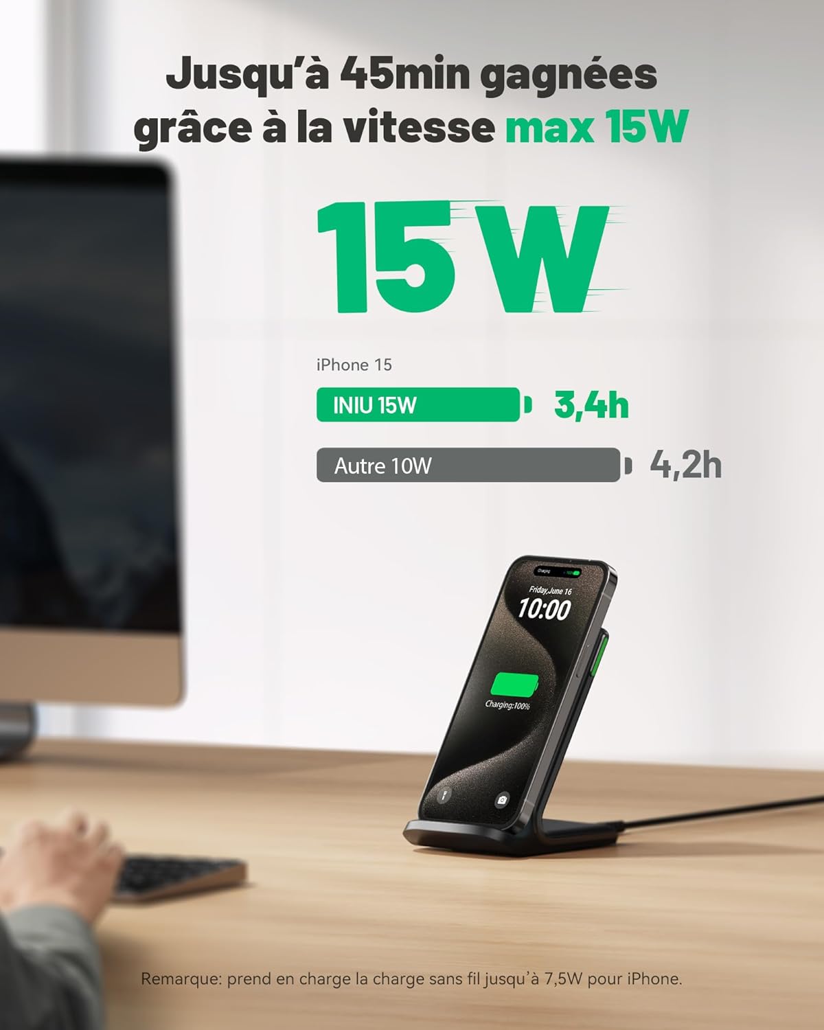 Chargeur sans fil à induction 15W pratique et rapide INIU