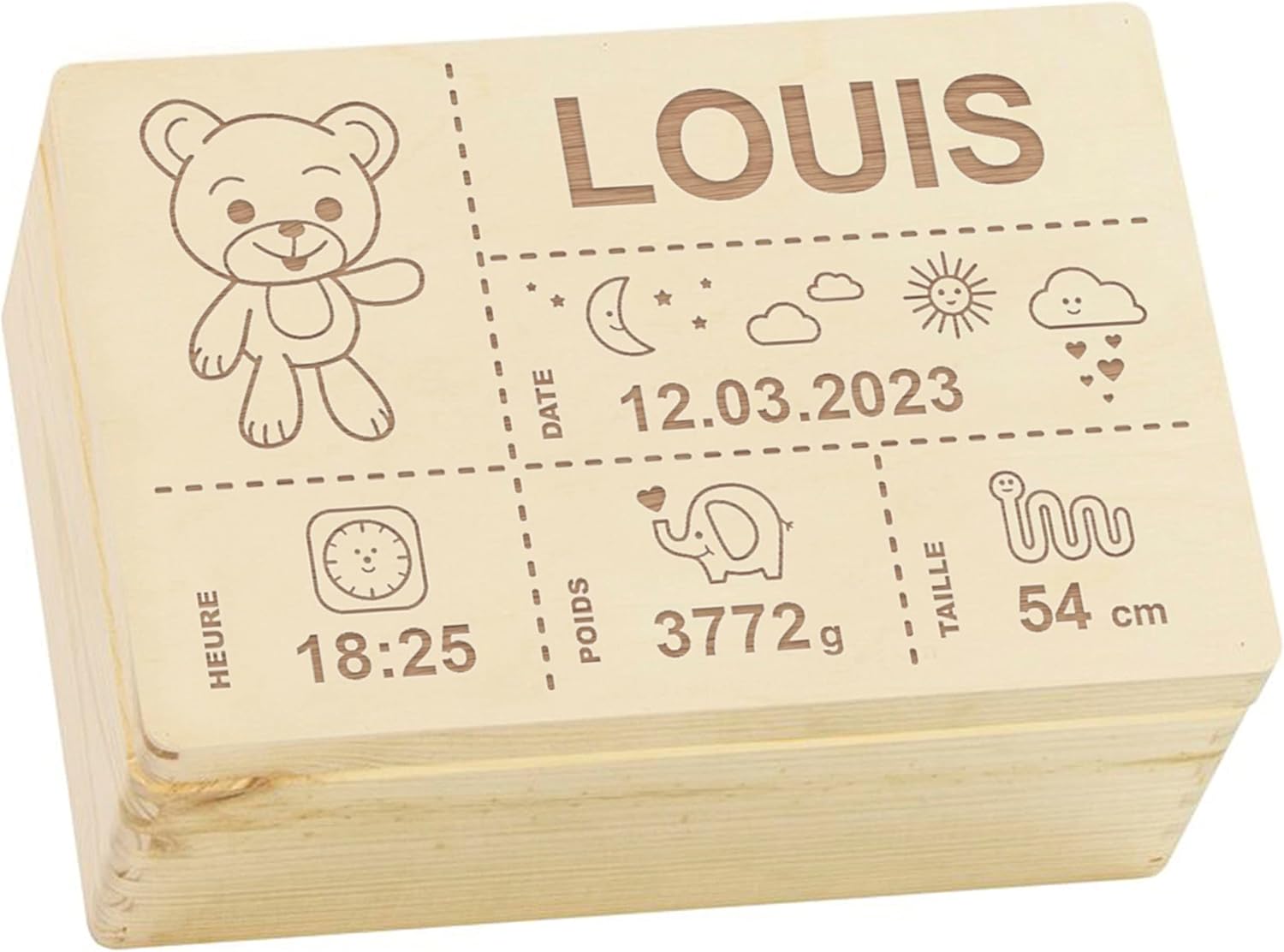 Boîte à souvenirs bébé personnalisée en bois LAUBLUST