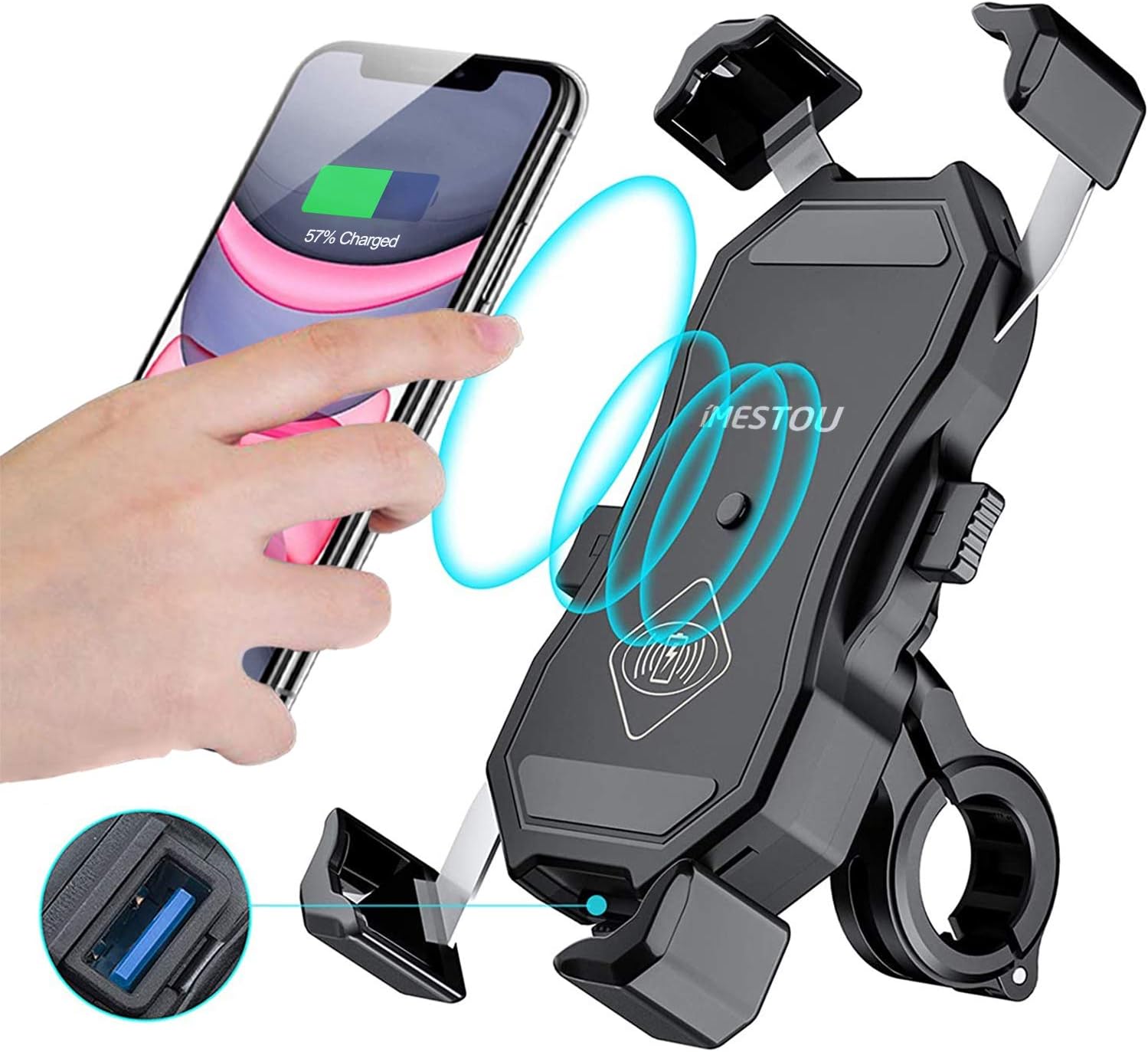 Support téléphone moto avec chargeur sans fil 15 W