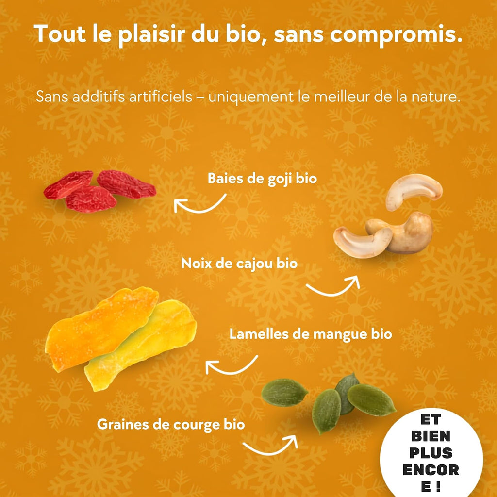 Calendrier de l'Avent Boxiland : baies de goji, noix de cajou, mangue et graines de courge bio