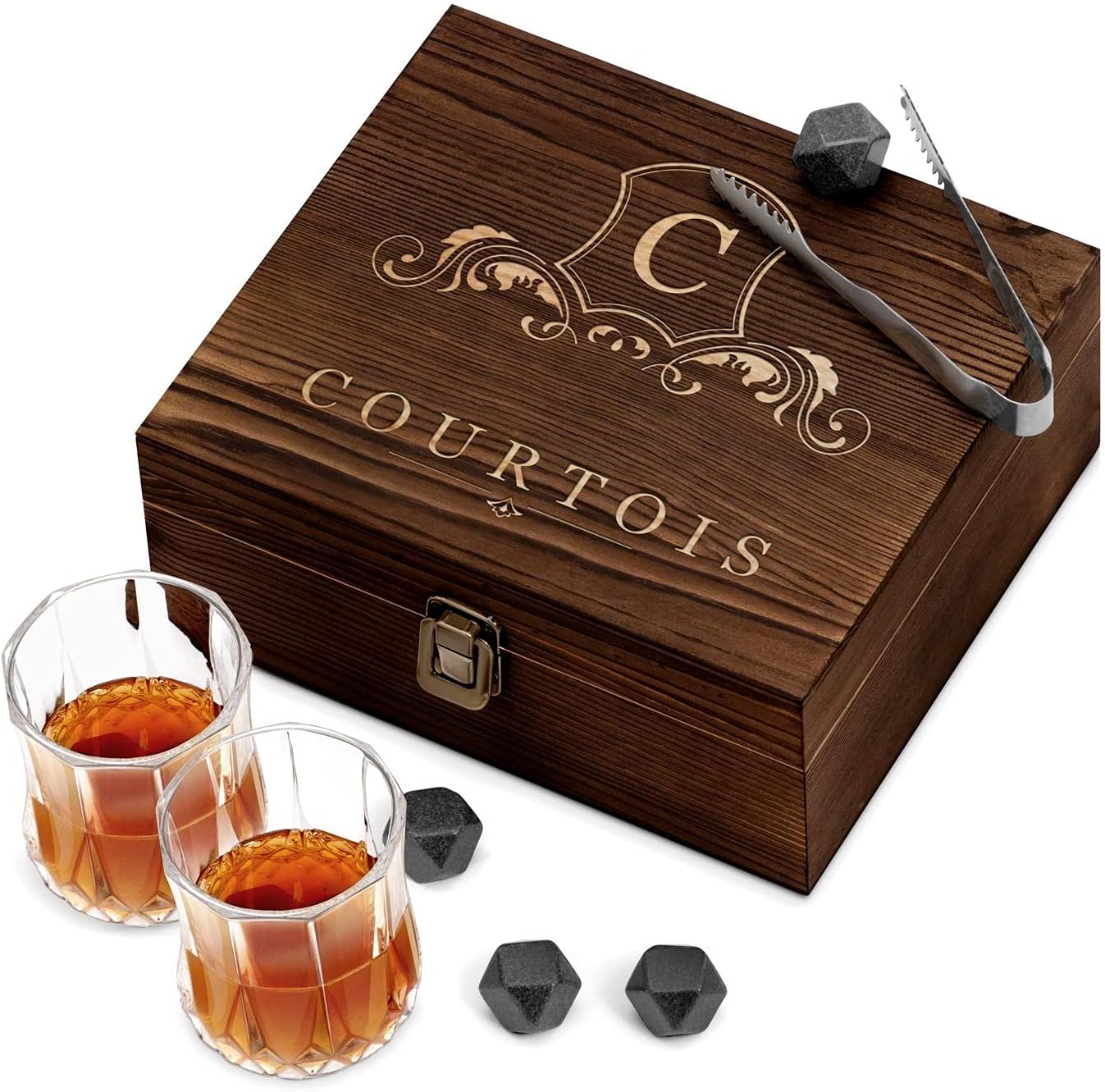 Coffret de pierres à whisky avec 2 verres gravé Maverton