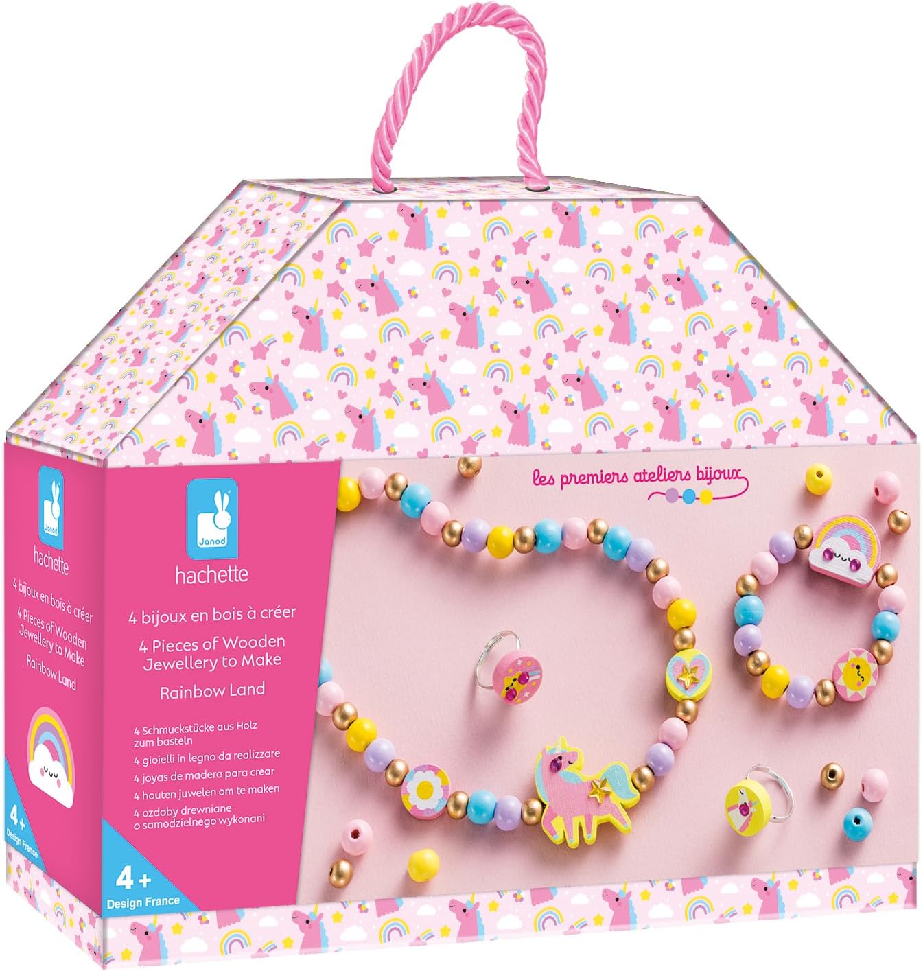 Boîte de 4 bijoux en bois à créer Rainbow Land - Janod